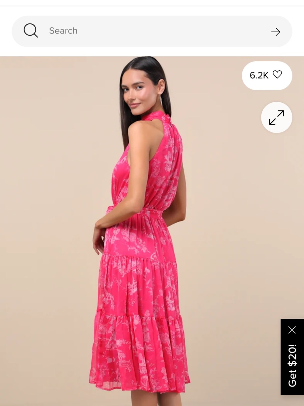 Lulus Float To You Hot Pink Floral Halter-neck Midi Dress - Sizes M & L - Picture 2 of 3
